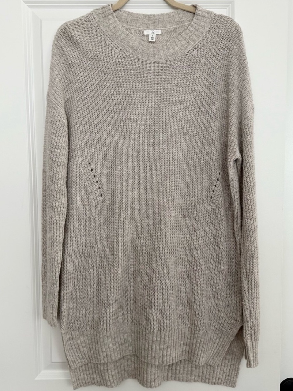 Fall Oatmeal Heathered Knit Tunic Longer Length Crew Neck Sweater